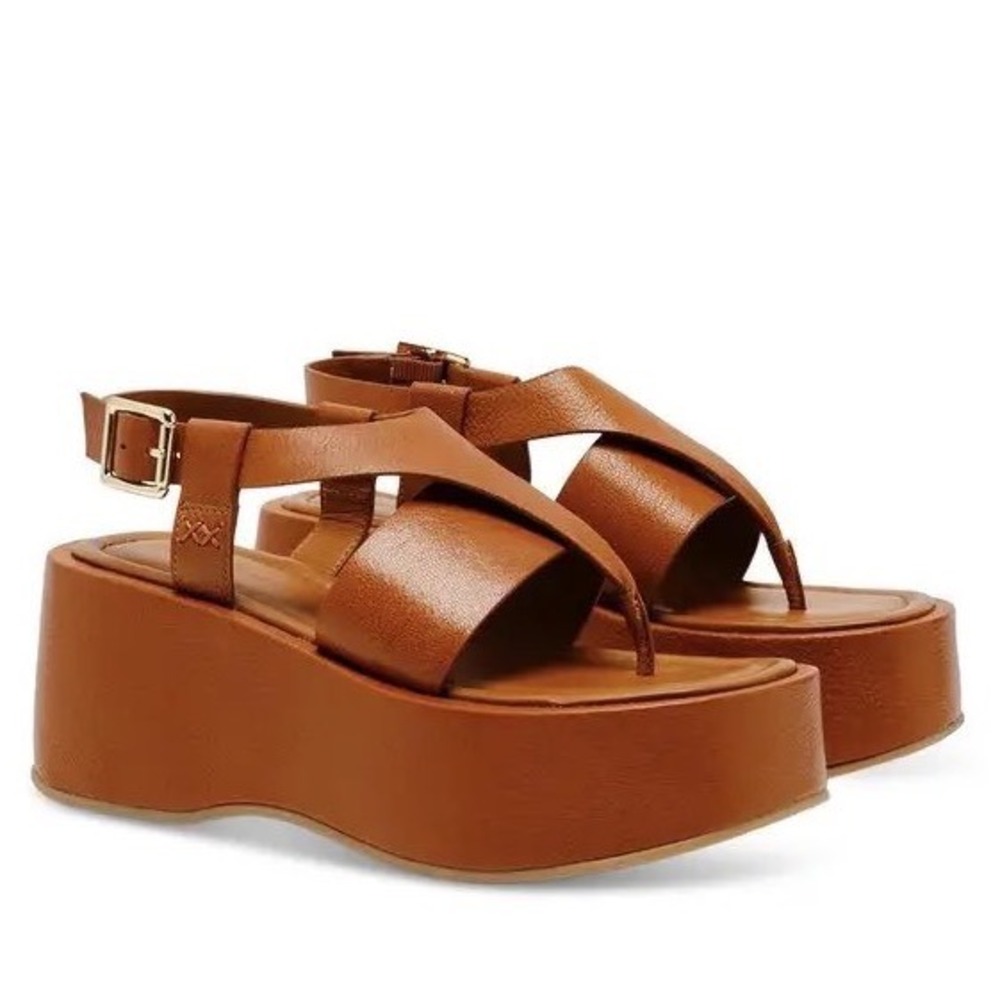 Free People Holt Flatform Sandals Wmn 8.5 brown Leather Slingback Wedge boho